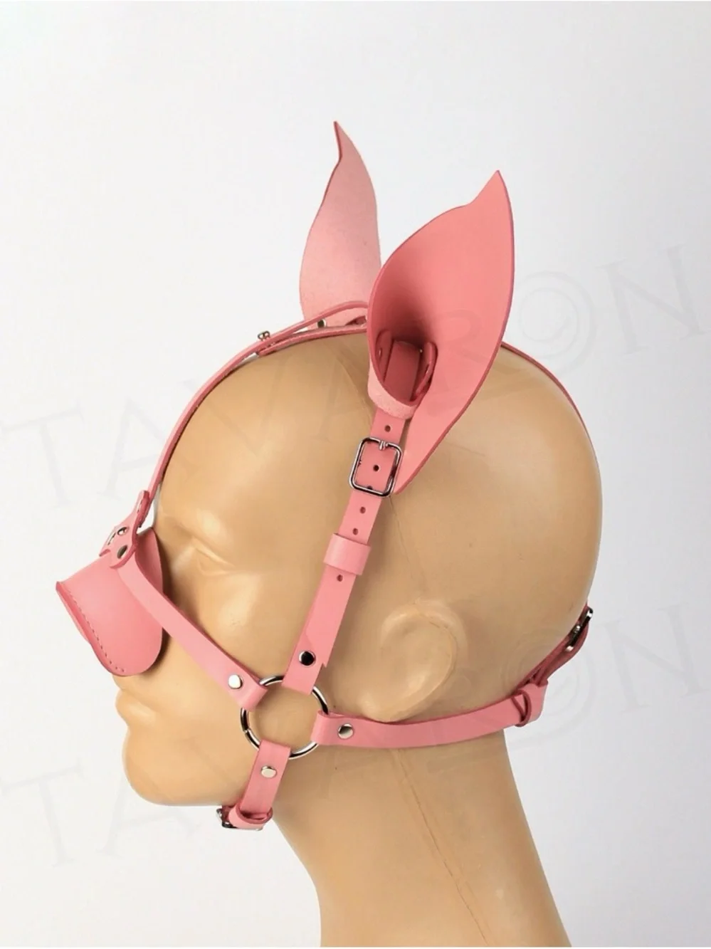 Pink Pig Harness Mask - Leather Ear & Snout Headpiece